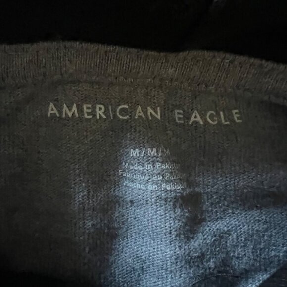 American Eagle Hoodie Pullover Black Gray AE USA Logo Spellout Sleeve - Picture 7 of 9